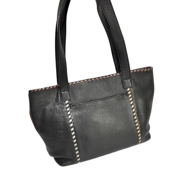 Brighton black pebbled leather shoulder bag purse gold & silver woven trim - Picture 6 of 9